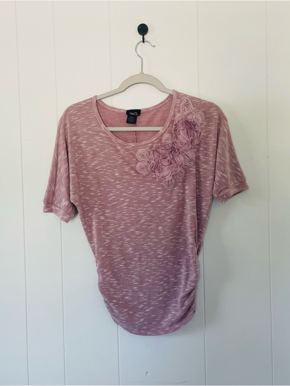 Rue21 Mauve Heather Short Sleeve Top with Floral Rosette